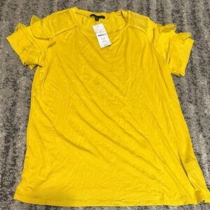 Signature Studio Yellow Ruffled Sleeve Top Large NWT